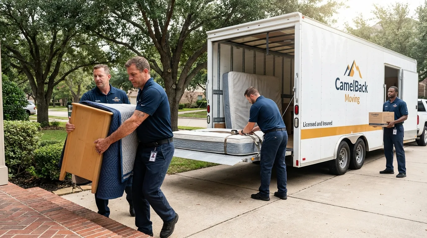 Crew loading residential truck for cross-state move from Wright City, MO